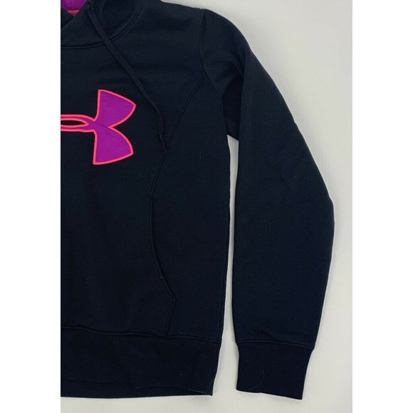 Girl's Under Armour Semi-Fitted Coldgear Sweatshirt Hoodie Black Purple UA Small - Picture 3 of 10